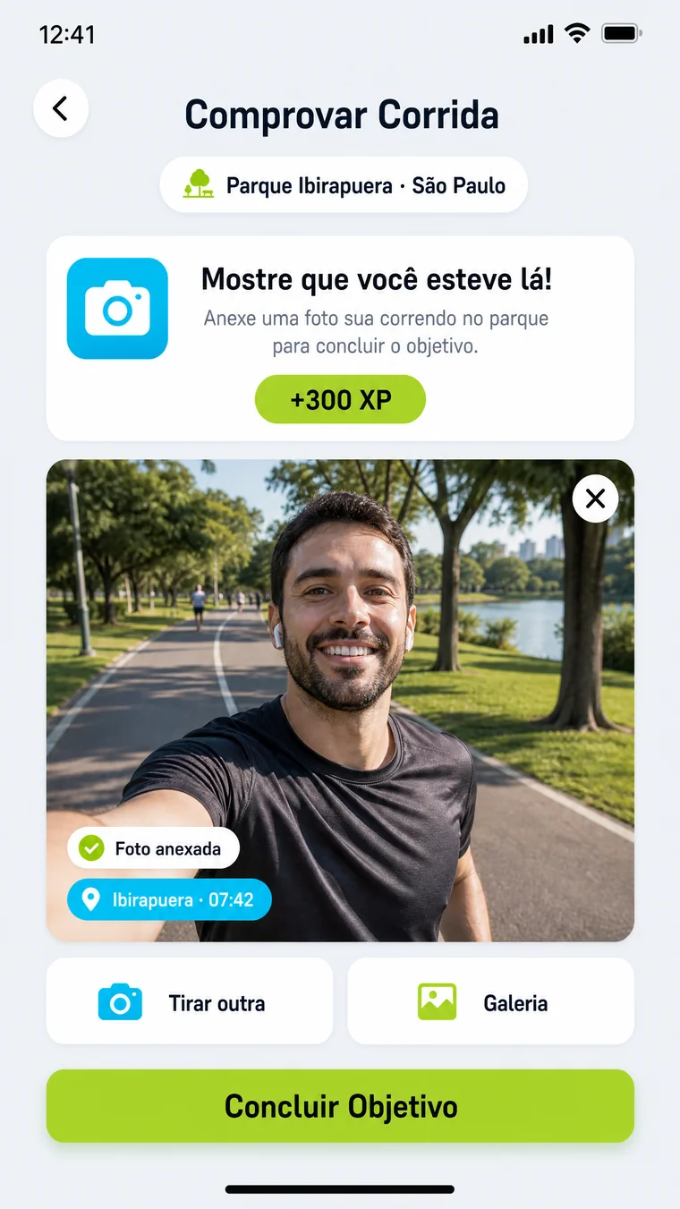 Tela de comprovação de corrida por foto no PapaRun