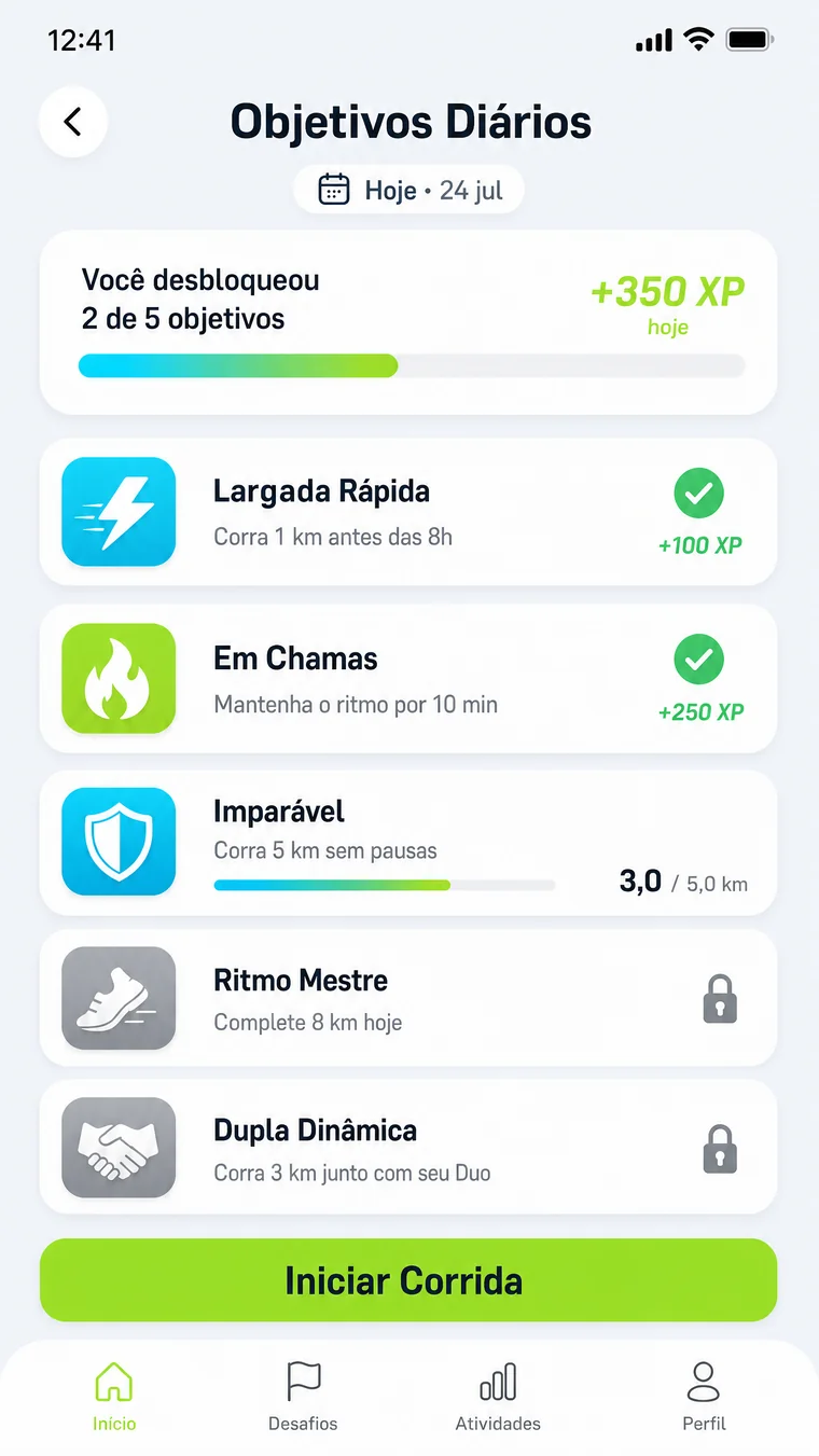 Tela de objetivos diários do PapaRun